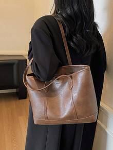 1-Piece, Large-Capacity Suede PU Bottom Large Bag, Simple, Casual, Fashionable And Popular, One-Shoulder Tote Bag For Women, Wine Red Hot-Selling Model, Suitable For Dating, Partying, Class, Commuting And Daily Use, New Hot-Selling One-Shoulder Tote Bag For Women In Autumn And Winter