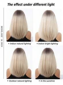 12英寸渐变棕黑金假发，女士短直波波头刘海造型，耐热合成纤维假发，时尚百搭，适合女性和女孩日常佩戴、参加派对、角色扮演、摄影等场合。 - 漸層 - 查看 8