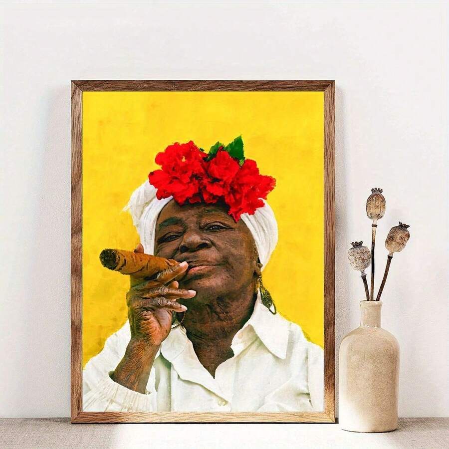 Impresión artística en lienzo de una mujer cubana moderna - Decoración de pared elegante sin marco para sala de estar, dormitorio, oficina y cafetería - Póster de retrato vibrante afroamericano, resistente al agua y a la decoloración, perfecto para la decoración del hogar y la habitación - A - Ver 1
