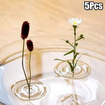 5 piezas Jarrón flotante moderno con patrón de ola de agua - Jarrón redondo de PC transparente similar al acrílico para centro de mesa flotante, sin batería y sin mantenimiento para flores frescas/secas, arreglo de plantas acuáticas - Decoración del hogar/oficina, centro de mesa minimalista, decoración del hogar, diseño contemporáneo, construcción ligera, decoración de habitación de diseñadores de interiores