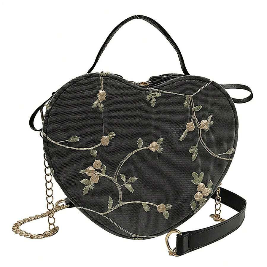 Woman's Crossbody Shoulder Bag Top Handle Shoulder Bags With Heart Shape For Mobile Phone Cosmetics Keychain - màu đen - Xem 1