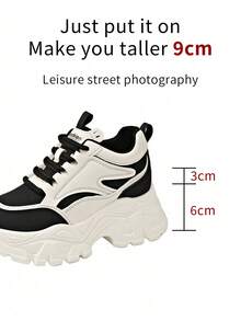 女士休闲户外时尚系带厚底运动鞋 - 黑與白 - 查看 2