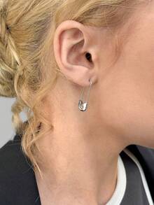 DareSee 1pair Alloy Brooch Style Simple Earrings For Women Music Fest Y2KFest Back To School Autumn Winter Gifts - Silver - View 1