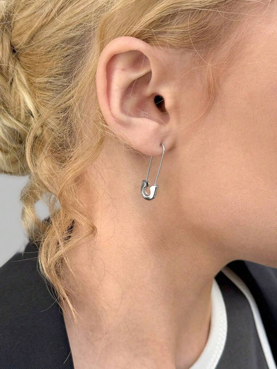DareSee 1pair Alloy Brooch Style Simple Earrings For Women Music Fest Y2KFest Back To School Autumn Winter Gifts - Silver - View 1
