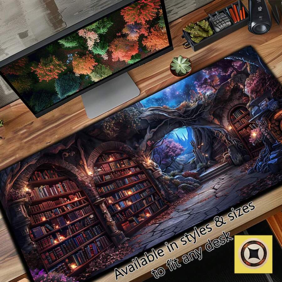 Mystic Archive, Library Desk, Witchy Mousepad XL, Dark Academia Desk Pad, Aesthetic Mouse Pad, Wife - 黑色 - 查看 1