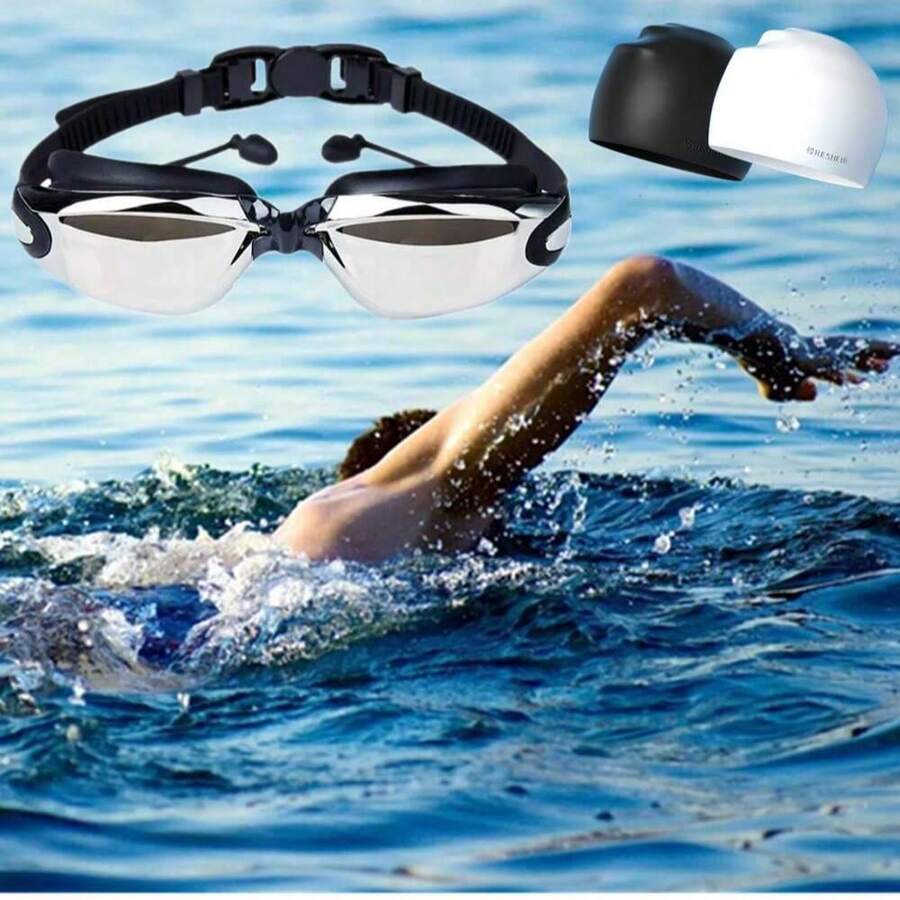 1PC Swimming Goggles For Swim Adult Children Glasses One-Piece Earplugs Electroplating Anti-Fog High-Definition Swimming Accessories - View 1
