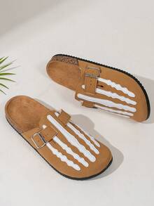 Men's New Casual Shoes, Skull Print Casual Backless Loafers, Indoor/Outdoor Casual Shoe Design, Minimalist Street Style Sandals Suitable For Spring, Summer, Autumn Casual Walking And Vacation - 棕色 - 查看 2
