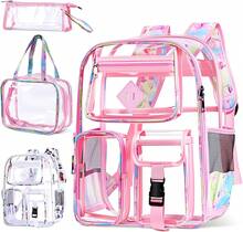 OYANIA Mochila Transparente de PVC para Estudiantes y Ni?os,Mochilas para Escuela Impermeable, Mochila Grande Para La Escuela, El Trabajo, La Biblioteca, Los Viajes Y Las Salidas,42 * 32 * 14cm - Rosa - Ver 1
