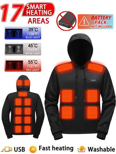 Men's Casual Solid Color Hoodie With Dual-Zone Heating, Area Heating