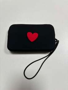 1 bolsa de cosméticos de silicona de unicolor con forma de corazón, bolsa de almacenamiento de gran capacidad, bolso con cuerda colgante, bolso simple para mamá, monedero, estuche para lápiz labial, bolso cuadrado, bolsa de almacenamiento para brochas de maquillaje, silicona suave, uso multifuncional, a prueba de humedad, a prueba de moho, resistente al calor y fácil de limpiar, cremallera suave sin óxido, tacto cómodo, equipado con cuerda colgante, bolsa de cosméticos, bolsa de maquillaje grande, regalos de Navidad, bolsa, viaje, bolsa, embrague / bolso pequeño, organizador de maquillaje, bolsa, soporte para brochas, mini bolsa, bolsa de gran capacidad