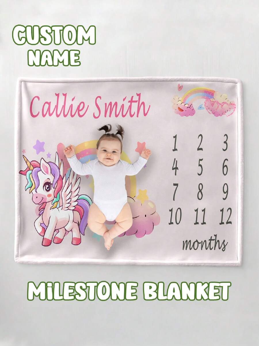 Pătură personalizată pentru momente importante pentru bebeluși, pătură lunară pentru momente importante pentru bebeluși cu tematică de desene animate, pătură sport pentru creșă pentru bebeluși, pătură pentru vârsta bebelușului, pătură calendar pentru bebeluși, pătură cu fotografii pentru bebeluși cu tematică de desene animate - Multicolor - Vizualizare 1
