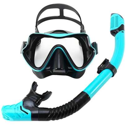 Set de máscara de buceo y snorkel para adultos, vidrio templado, equipo de buceo profesional panorámico, kit de entrenamiento de natación y snorkel