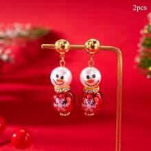 European And American Christmas Party Fashion Pearl Earrings, Snowman Earrings, Women's Minimalist, High-End Colorful Christmas Hats, Snowman Earrings