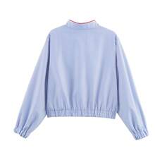 Women's Autumn New Blue Striped Heart Patch Contrast Color Jacket, Casual Commuting Vacation Style Jacket - Blue - View 7