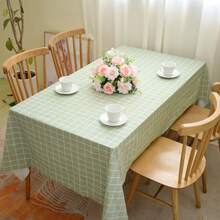 eluckya Rectangular Checkered Tablecloth, Stain-Resistant And Wrinkle-Resistant Washable Polyester PVC Tablecloth, Suitable For Table Decoration, Kitchen Decoration, Wedding Party, Autumn Picnic, Halloween Decoration, Christmas Decoration, Restaurant Tablecloth - 淡雅小格(淺綠) - 查看 1
