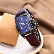 1pc Rectangular Stainless Steel Case PU Leather Strap Men's Wrist Watch, Business Casual Fashion High-End Luminous Pointer Quartz Watch, Suitable For Men And Women For Daily Or Business Occasions - Gift Recommendation