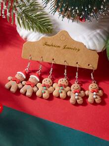 Conjunto de 6 brincos de resina de gengibre de Natal, elegantes e fofos, adequados para mulheres usarem ou presentearem no Natal