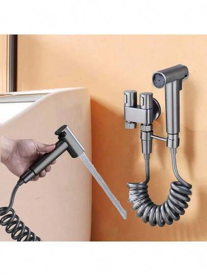 1 Set Sink Hose Handheld Bidet Sprayer, 304 Stainless Steel Spray Gun With 79'' Retractable Spring Hose And 3-Way Diverter Valve Sprayer Holder & Universal Faucet Diverter, Suitable For Women Washing, Baby Diaper Cleaner