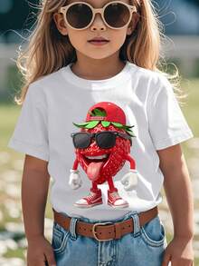 Boys' Funny Strawberry Graphic T-Shirt - Cute Fruit Lover Tee With Red Strawberry, Soft Everyday Shirt For Kids, Birthday Party Outfit Or School Apparel - Toddler & Kids Casual Top, Playful Clothing, Cartoon Character Design, Durable Print Quality, Young Kids Tshirt, Childrens Fashion, Fun Printed Shirt, Soft Knit Material, Round Neck Shirt, Parents Valentine Gifts - trắng - Xem 5