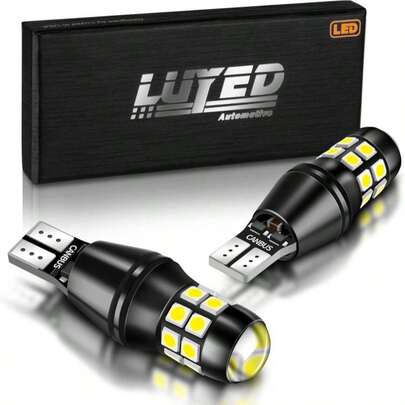 LUYED 912 921 LED Bulbs Reverse Lights Xenon White 2200 Lumens Extremely Bright Canbus Error Free W16W T15 906 3030 20-EX Chipsets With Lens For Tail Backup Lights, Pack Of 2