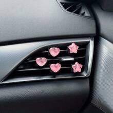 5 piezas Clips de decoración para rejilla de ventilación del coche con forma de corazón y estrella transparentes, estilo femenino, accesorios universales y fáciles de instalar para el interior del vehículo, accesorios para el coche, artículos esenciales para el coche, suministros para el coche