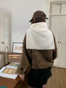 复古男友风格独特豹纹单排扣针织开衫柔软毛绒毛衣夹克 - 咖色 - 查看 4