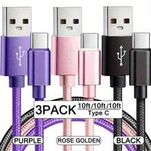 1条USB Type-C快充线，尼龙编织，长度可选3.3英尺/6.6英尺/10英尺，USB-A转USB-C充电线，兼容三星Galaxy S25/24/S23/S22/S21、vivo、OPPO、红米手机，兼容 16/16 Pro Max/15/15 Plus/15 Pro/15 Pro Max，兼容红米和一加手机 - 彩色 - 查看 33