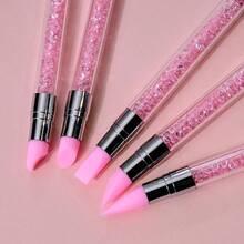 5Pcs Set Pink Dual Ended Rhinestone Nail Art Silicone Pen Sculpture Pen 3D Flower Carving DIY Manicure Brush Nail Dotting Pen,Nail Brush,Nail Art Tools,Nail Art Brushes. - 粉色 - 查看 7