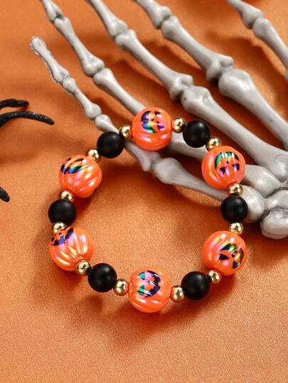 1pc Halloween Pumpkin Beaded Bracelet, Suitable For Daily Wear