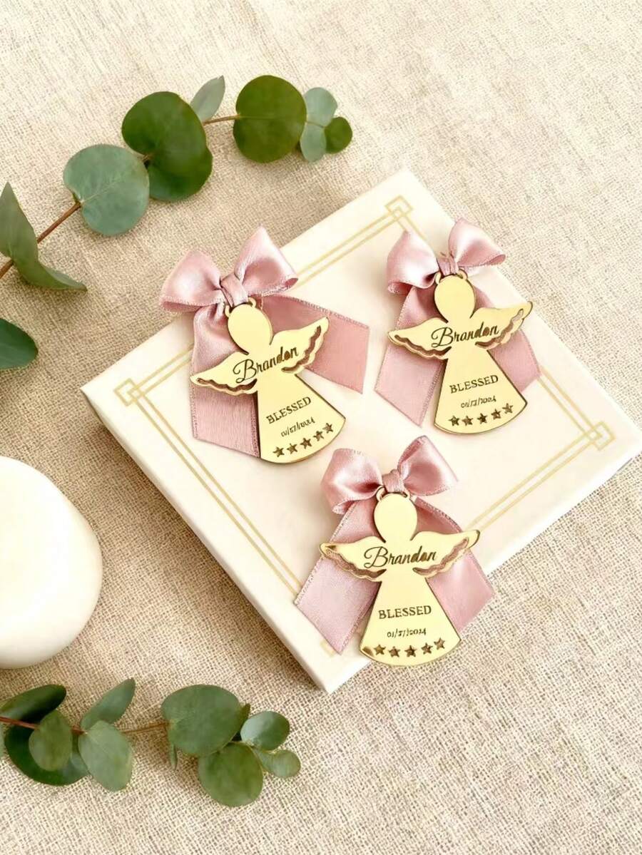 Baptism Angel Acrylic Mirror Custom Tag, Personalized Gift Tags, Baby Shower Name Tag, Baptism Name Tag, Name Tags For Favors,Engagement Favor Tags,Bridal Shower Favor Tags,Baby Shower Gift Tags,Welcoming Baby Party Decoration Tags,First Communion Favor Tags - Multicolor - View 1