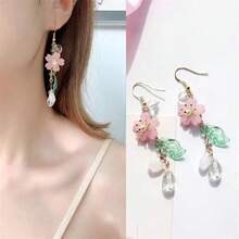 1 Pair Floral Cherry Blossom Pendant Earrings Party Valentine Day For Women Gift Holiday Accessories - Hồng - Xem 2