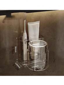 1 件套牙刷架带玻璃杯，无需钻孔壁挂式浴室牙刷和杯子收纳架