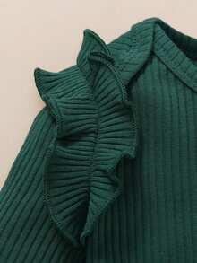 BrownBark 3pcs/Set Autumn Baby Girls' Casual Ribbed Solid Color Top + Printed Pants + Headwear Outfit, Versatile