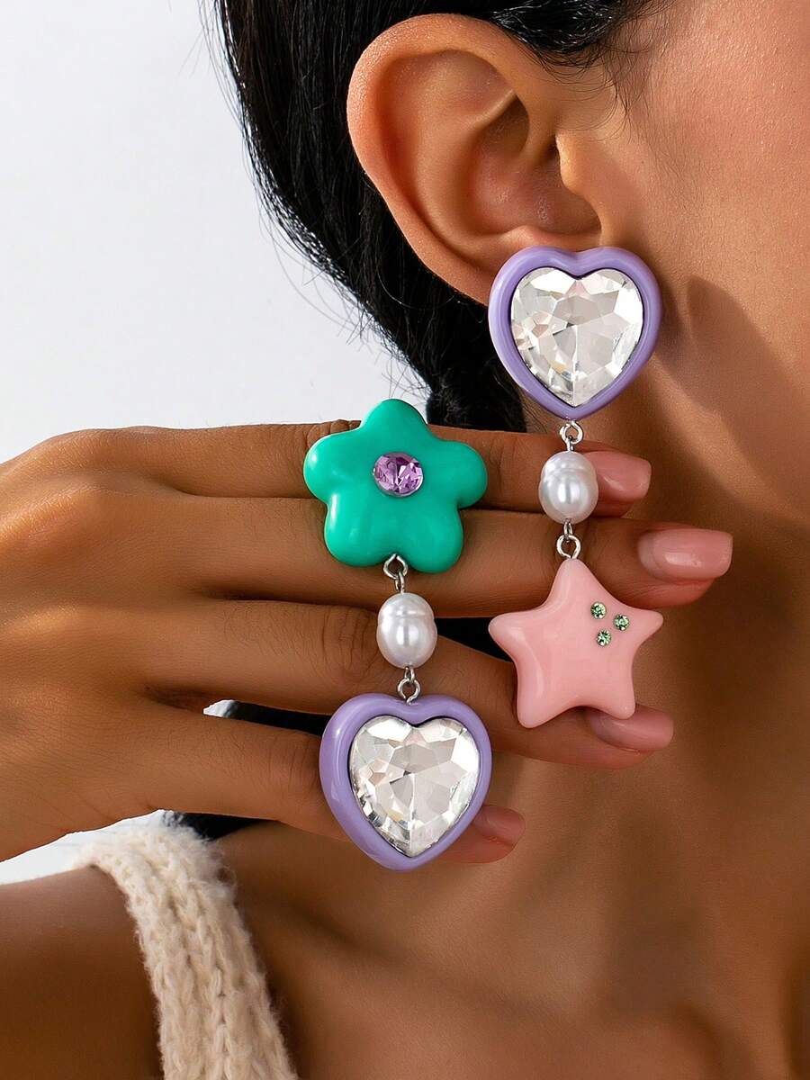 1 pereche de cercei asimetrici asimetrici drăguți de modă drăguț pentru femei, cu culoarea bomboanei