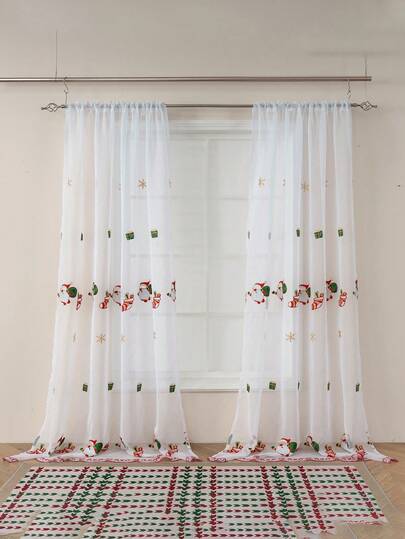 1pc Christmas Embroidered Stocking, Christmas Tree, Santa Claus Gift, Embroidered Curtain Panel, Holiday Decor