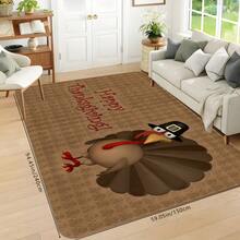 1 pièce Tapis d'entrée avec motifs d'impression de dinde/citrouille de Thanksgiving, rectangle en polyester absorbant et séchage rapide, convient pour la décoration intérieure et extérieure de la maison, de la chambre, de la salle de bain, de la cuisine et de la salle à manger, idéal comme cadeau d'anniversaire, d'automne, d'hiver, pour les fêtes et la cour