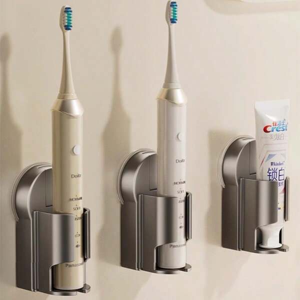 1pc Toothbrush Holder With Suction Cup, Wall Mounted No Drilling Required, Bathroom Toothpaste & Toothbrush Storage Rack