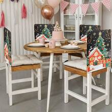 1 pièce/4 pièces/6 pièces/10 pièces Étoile de dessus de sapin de Noël, ornement doré et rouge, maison, boîte-cadeau imprimés. Housse de chaise en peluche courte amovible et douce pour la protection des chaises de salle à manger, salon, toutes saisons, décoration de fête