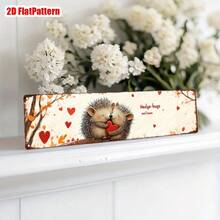 1pc Retro Hedgehog Love Metal Foil Sign - Cute 2D Flat Design With Hedgehog And Heart, 3.94 X 15.75inch , Home, Cafe, Bar Or Farmhouse Wall Decoration, Cafe Wall Art |   Pastoral Style Wall Painting |   Decorative Aluminum Foil Sign