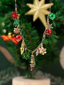 1 件彩色圣诞吊坠项链 - 手工制作的圣诞树灯雪花圣诞蝴蝶结吊坠项链 - 适合女士和女孩的节日珠宝礼物 - 彩色 - 查看 4