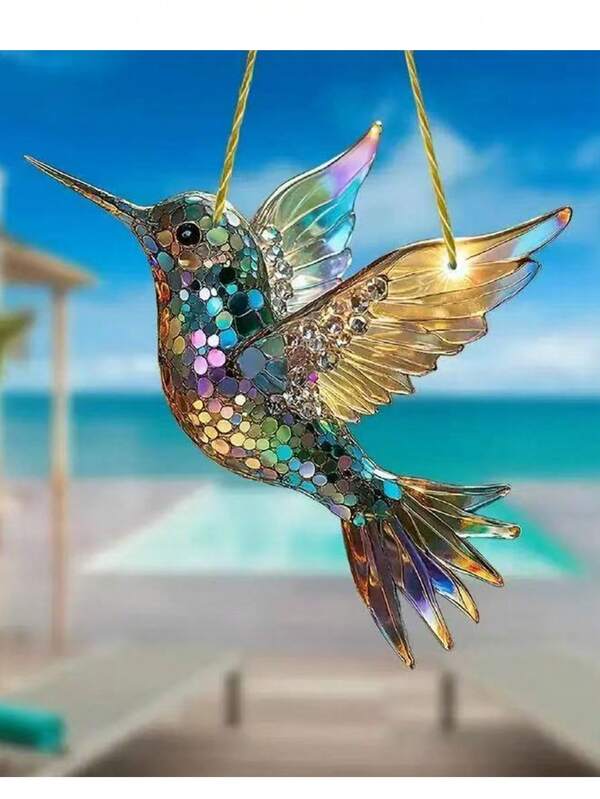 1pc Exquisite Hummingbird Dreamcatcher - Colorful Acrylic Bird Theme, Flat Pattern, Window And Door Hanging Decoration, Multi Functional Decoration, Suitable For All Seasons, Unique Home And Garden Gift Creativity, Suitable For Festival Decoration/Occasion, Ideal For Bird Lovers