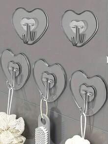 10 pièces Crochets muraux transparents puissants et adhésifs - Style décontracté, faciles à installer sans perçage, crochets pratiques en forme de cœur en plastique, réutilisables, pour serviettes, vêtements et clés - Installation facile sans perçage, convient pour la cuisine et la salle de bain, organisateur de rangement mural, décoration de salle de bain, automne, Halloween, Noël