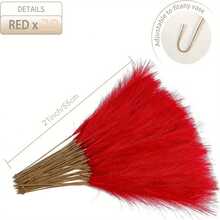 10/20/50pcs Red Faux Pampas Grass Artificial Reeds Large Tall Fluffy Artificial Fake Flower Bulrush Reed Grass Artificial Plants Boho Decor For Wedding Party Decoration, Home Living Room Bedroom Decor, Vase Arrangement, DIY Photoshoot Props Home Decor Christmas Decorations Christmas