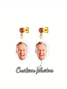 Customized Photo Acrylic Earrings With Birthstone, Personalized Charm Bohemian December Birthday Stone Picture Earrings, Stainless Steel Unique Color Photo Memory Earrings Family Holiday Jewelry, Perfect Birthday Gift For Bestie, Wedding Anniversary Gift For Her, Valentine's Day Gift, Christmas Gift, Mother's Day Gift