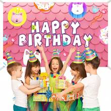 1 pièce Mignon toile de fond de décoration de fête d'anniversaire de Gabby's Dollhouse avec motif de chat rose - 210 x 13 cm / 150 x 100 cm / 100 x 75 cm, Adorable décoration murale de fête thème chat rose et blanc de Gabby's Dollhouse, décoration d'arrière-plan de table de gâteau pour baby shower