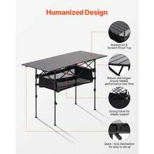 Folding Camping Table, Portable Roll Up Side Tables, Lightweight Aluminum Beach Table With Adjustable Height, Large Storage Bag And Carry Bag, For Outdoor BBQ Tailgating Picnic, Travel, Black - 46-inch Black Rectangle - View 6