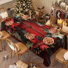 Față de masă de Crăciun 1/20 buc, față de masă clasică de lux, model floral roșu alb și roșu de fructe de pădure de Crăciun, decor de ambianță de Crăciun, potrivită pentru stilul de Crăciun, potrivită pentru utilizare în interior și exterior, bucătărie de acasă, decorare masă și decorare cină, cadouri pentru familie și prieteni