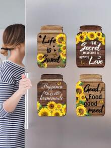4pcs/Set Stiker Dinding Datar Bunga Matahari & Makanan Lezat, Dekorasi Dinding Cocok Untuk Kamar, Rumah, Dekorasi Dapur, Dekorasi Ruangan, Dekorasi Rumah - beraneka warna - View 6