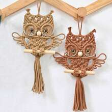 1 szt. makrama ścienna, gobelin w stylu boho, ręcznie tkana dekoracja ścienna z sową