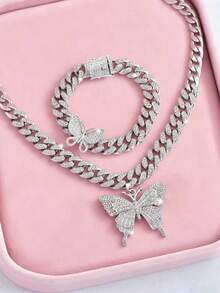 Butterfly Silver Necklace, Bracelet Or3 Pieces Y2K Jewelry Set With Earrings For Women – Elegant Charm Christmas Earrings Thanksgiving Christmas Jewelry For Women Christmas Decorations